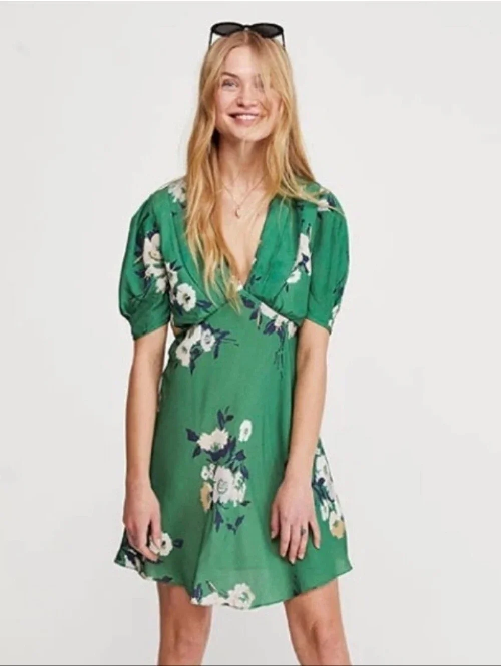 NWT Free People Damaged Neon Garden Green Mini Dress